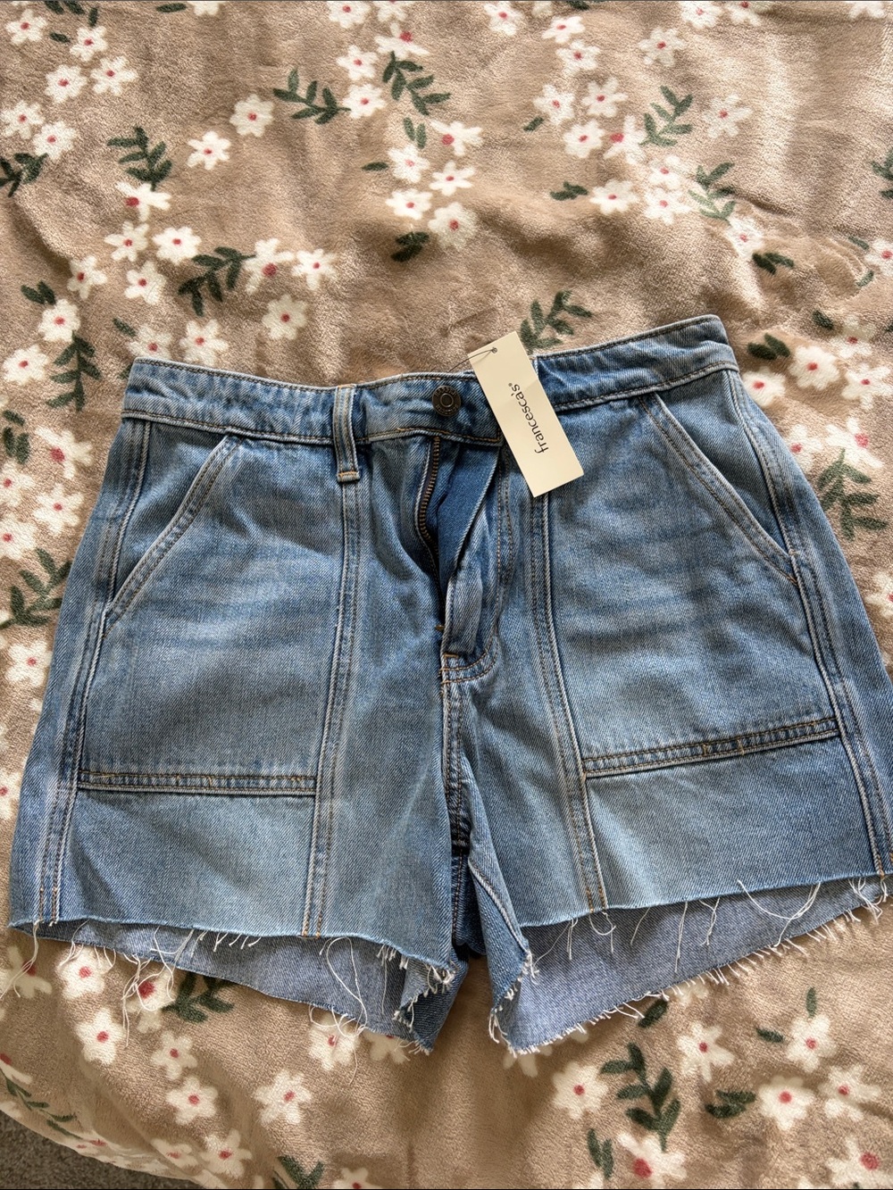 Frayed Hem Light Blue Denim Shorts by Harper